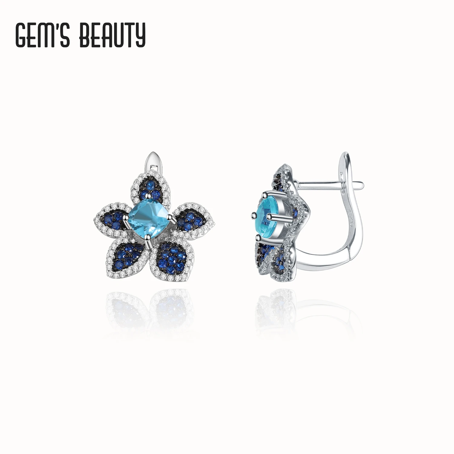 

Gem's Beauty 925 Sterling Silver Blue Witch Flower Stud Earrings Natural Swiss Blue Topaz Earrings For Women Fine Jewelry
