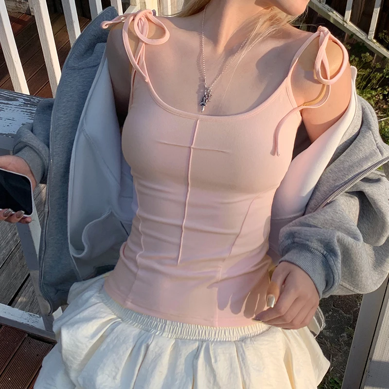 Asas de anjo camisola feminina verão ins sem mangas doce feriado diário com decote em u topos