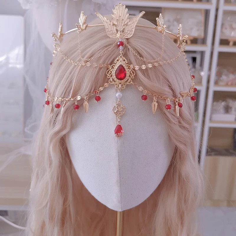 Exotic Style Tassel Tuinga Bana Headdress for Taking Photos Western Region Dance Girl Red Forehead Ornament