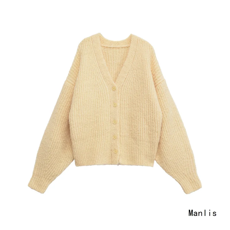 

European and American Style2025New Fashionable Elegant Women's Long Sleeve Solid ColorVCollar Cardigan