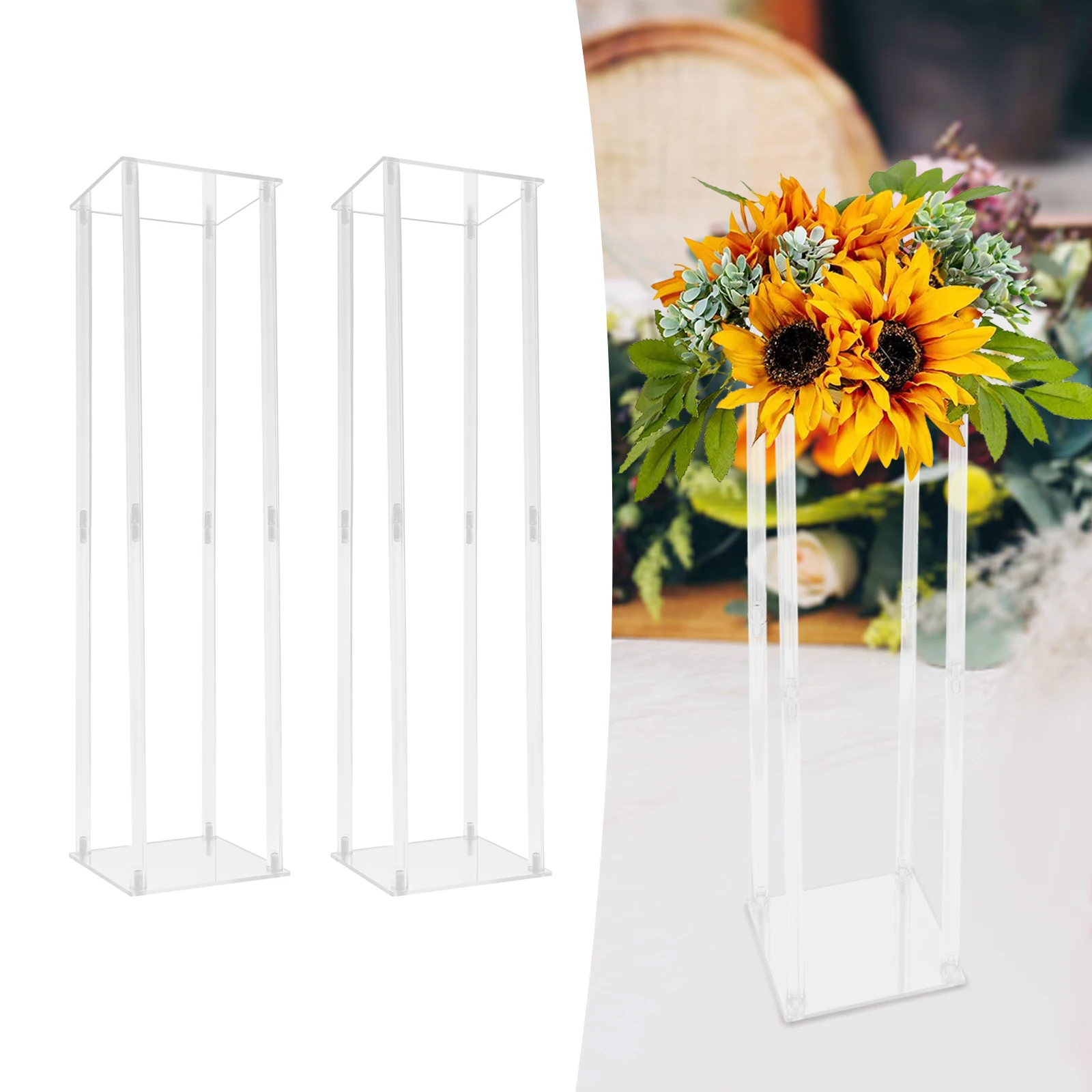 

2PCS Wedding Flower Stand Wedding Geometric Flower Vase Clear Acrylic Column Stand for Wedding Party Table Centerpiece Decor