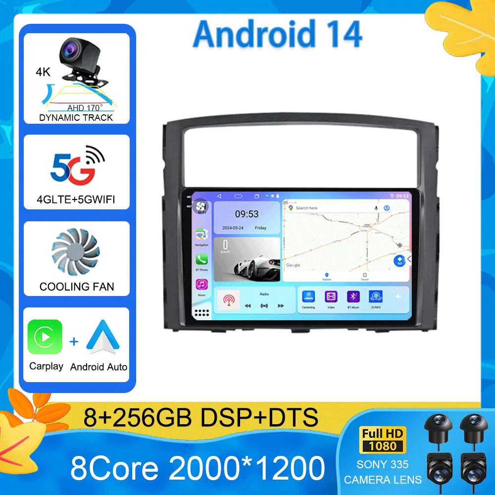 

2Din для Mitsubishi Pajero 4 V80 V90 2006-2014 2018 2020 4G Android 14 автомобильное Стерео Радио мультимедийный видеоплеер навигация GPS