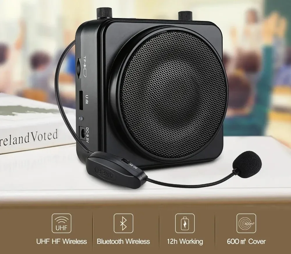 22W Portable Wireless Bluetooth PA Voice Amplifier Headset Microphone Amplifier Speaker Voice W/ Mireless Mic