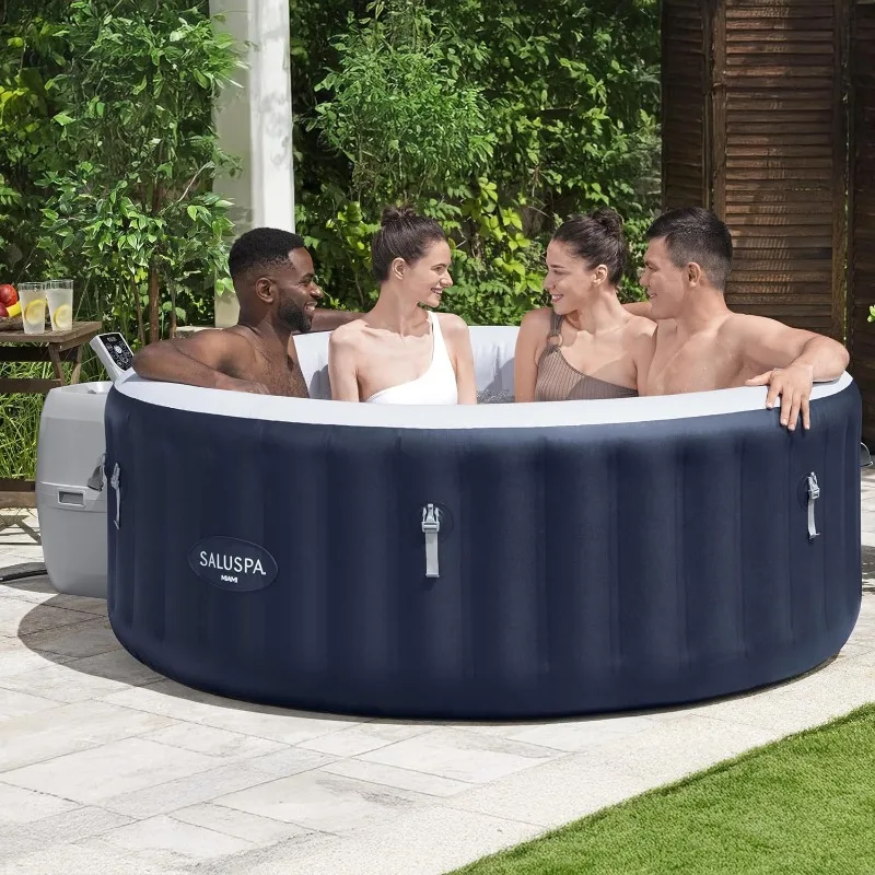 Bestway SaluSpa Miami 2 to 4 Person Inflatable Hot Tub, Round Energy-Efficient Portable Outdoor Spa with 120 AirJets, 71