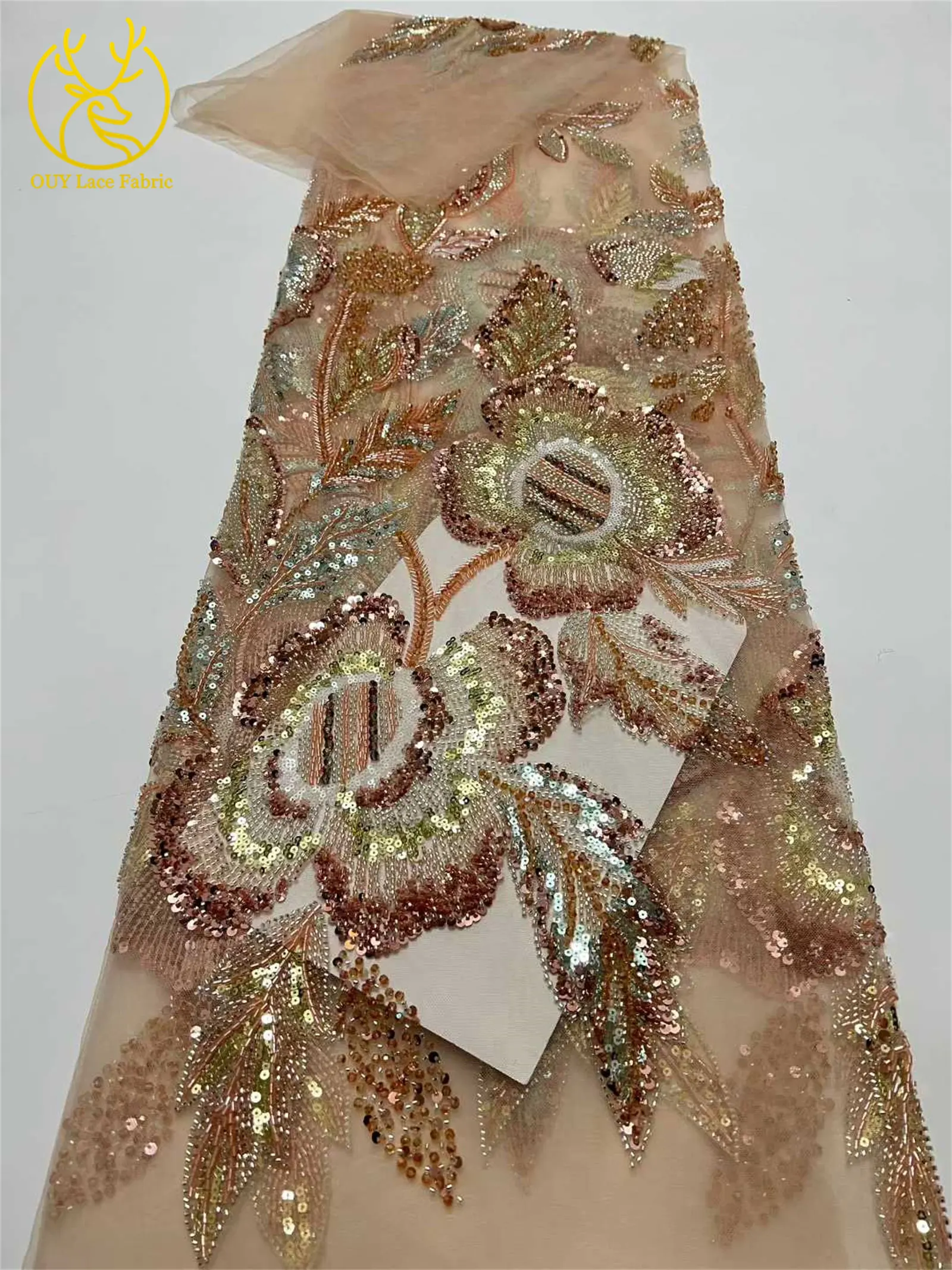Eleganter Hochwertiger Afrikanischer Spitzenstoff 2026 Königlich Bestickte Französische Pailletten-Spitze für Damenkleider Hochzeitskleidung Näharbeiten – Detail 24