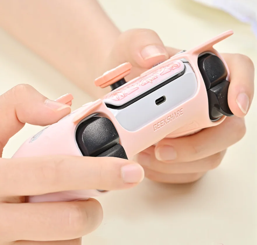 Pink Gothic Rabbit Ear Silicone Soft Protector Sticker Skin For Sony Dualsense 5 PS5 Controller Case Thumb Stick Grip Cap Cover