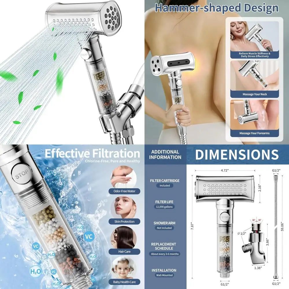 

Chrome Finish Hammerhead Showerhead with 4-Setting Diverter and Detachable Handheld Sprayer