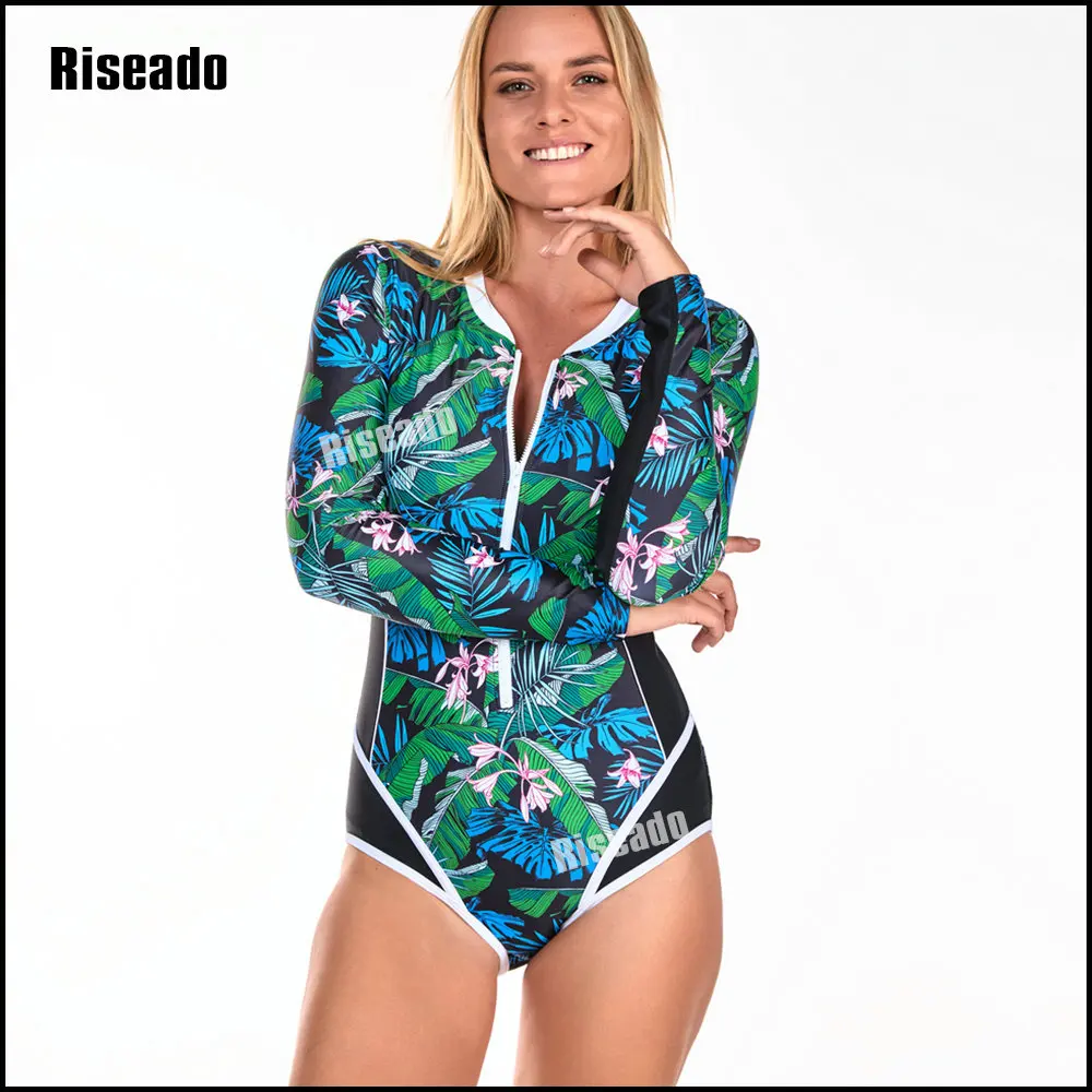 Riseado Womens Rash Guard Long Sleeve Swim Shirt One Piece Bathing Suit Swimsuit Beach Sun Protection Swimwear