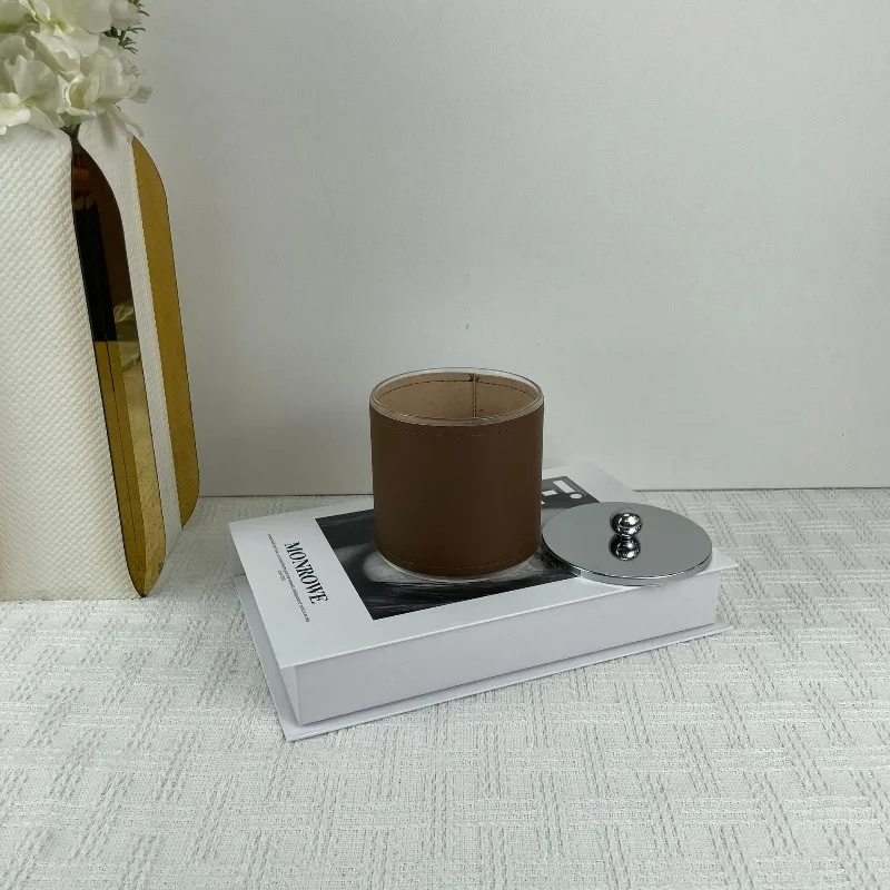 Simple light luxury high-end leather glass jewelry box storage box storage tank decorative box ornament, decoration 3