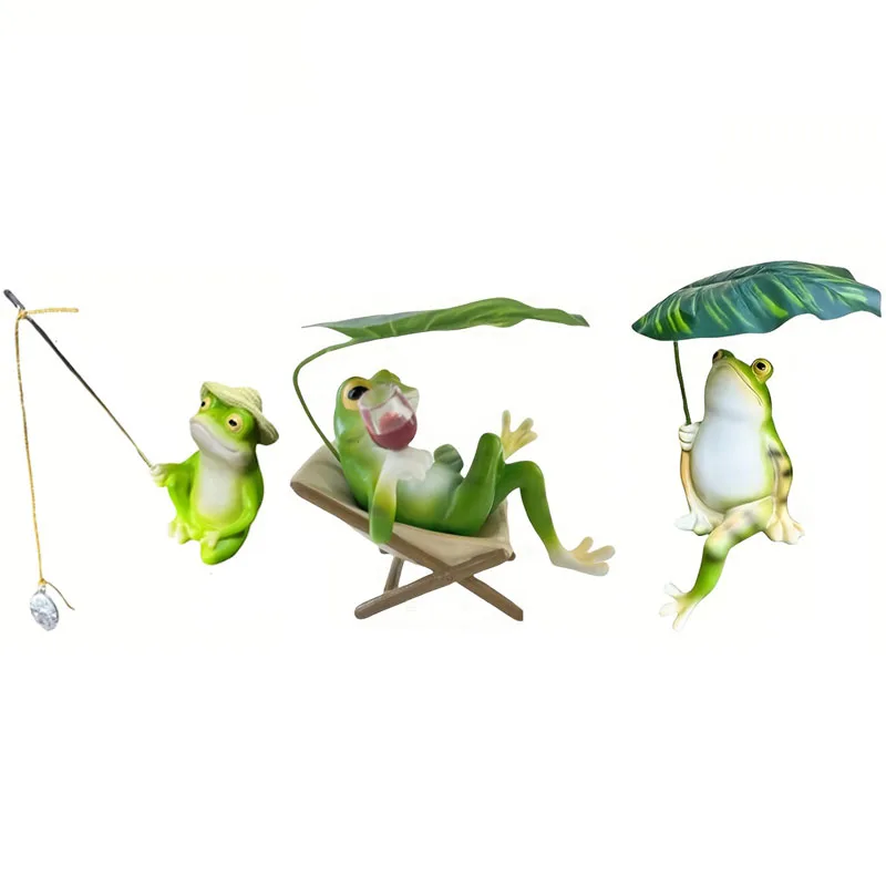 Frog Figurine Frog Holding Leaf Ornament Fishing Statue Frogs Sitting in Lounge Chair with Wine Glass Garden Home Desk Decor