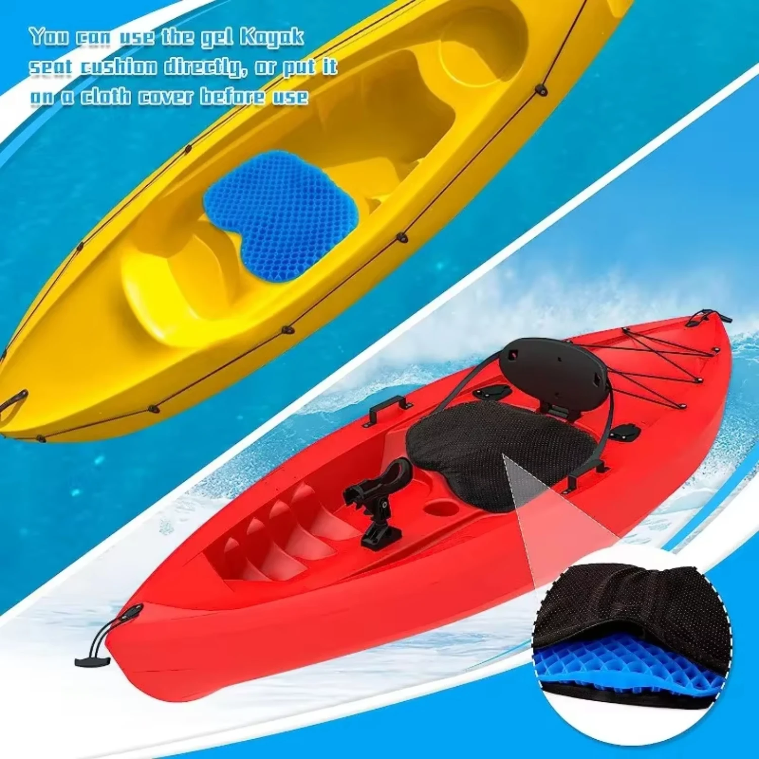 Anti Slip Padded Kayak Gel Seat Cushion Thick Waterproof Pad with Non-Slip Cover  Kayaking Fishing Boat Rafting Accessories