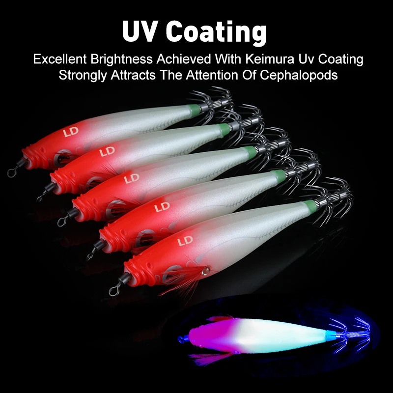 LEYDUN Luminous Horizontal Squid Jig Wood Shrimp Squid Hook 5pcs Fishing Lures LEYDUN Octopus Cuttlefish Shrimp Saltwater Baits 썸네일 3