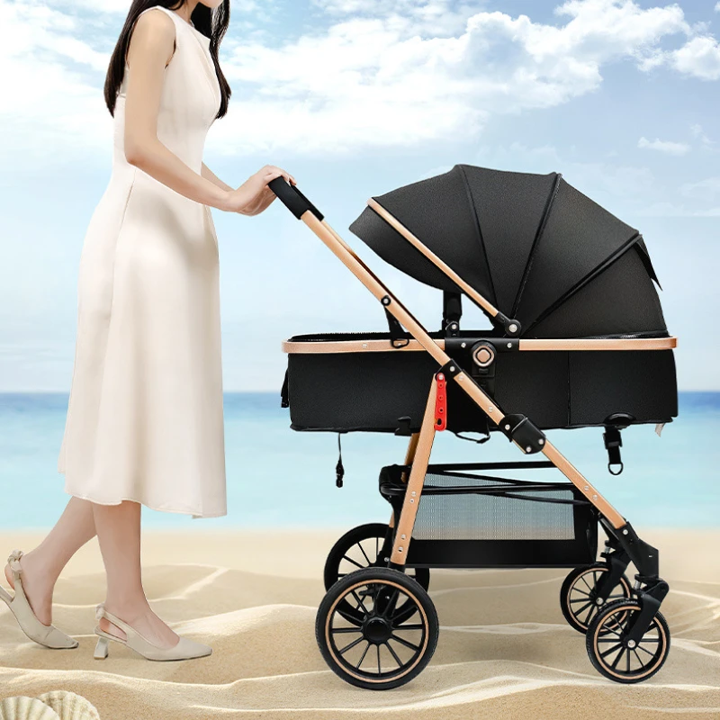 Lightweight 2in1 Baby Stroller High-view Four-wheel Baby Stroller Foldable Two-way Baby Stroller Removable Sleeping Basket