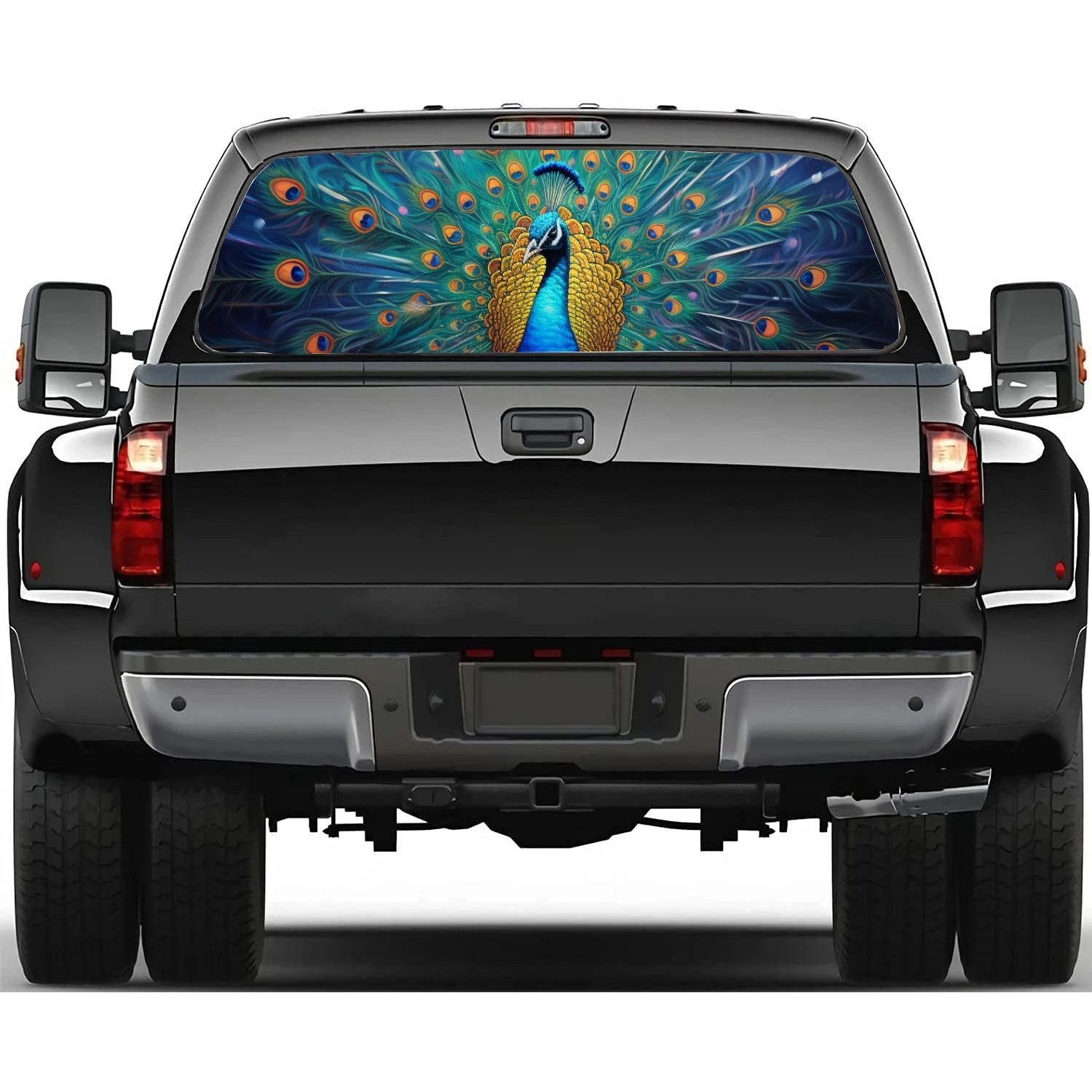 Animal Beauty Blue Peacock Car Rear Windshield Sticker Truck Window See Through Perforated Back Window Vinyl Decal Decoration