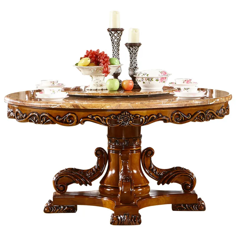 

Solid wood carving flower paint American marble living room dining table dining room furniture