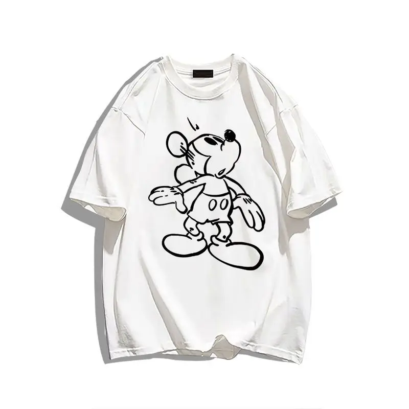 Cartoon Disney Mickey T-shirt Anime Harajuku Printed Unisex T-shirt Summer Cotton Breathable Comfortable T-shirt Top