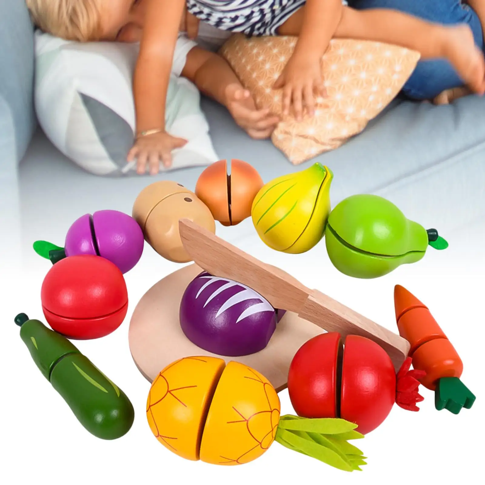 13Pieces Kitchen Toys Cutting Fruits Toys Simulation Educational Wooden Learning Toy Pretend Food Playset Kids Holiday Gifts