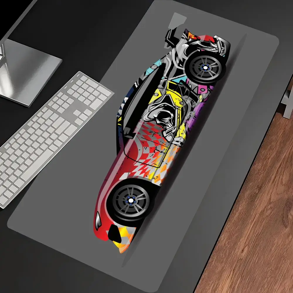 Racing Sports Car Extended Desk Mat Non Slip Rubber Stitched Edge Large Mousepad for Laptop PC Office Desktop Gaming Spot