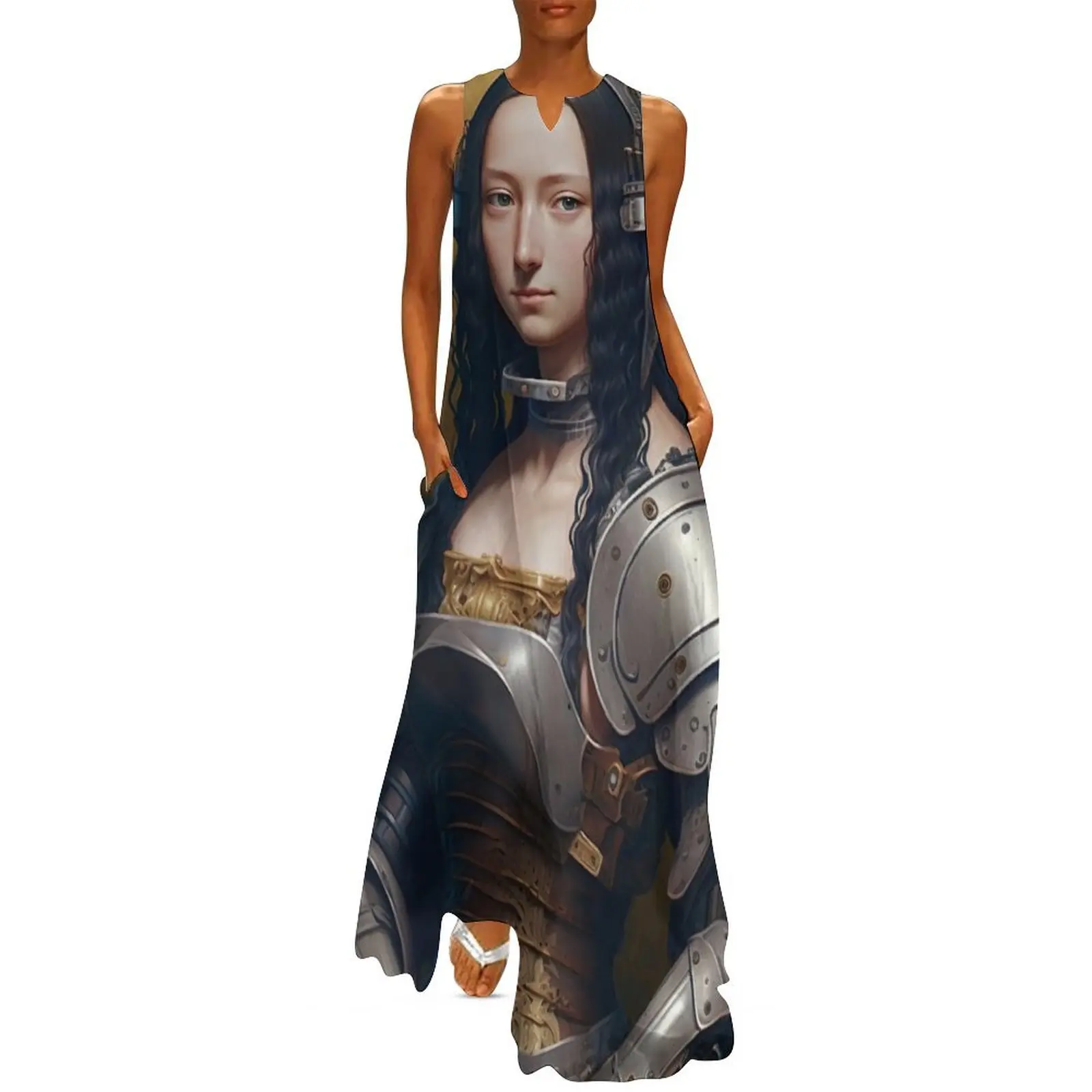 

Mona Lisa Anime Style Wearing Armor Long Dress long dress women summer loose women's dress cute