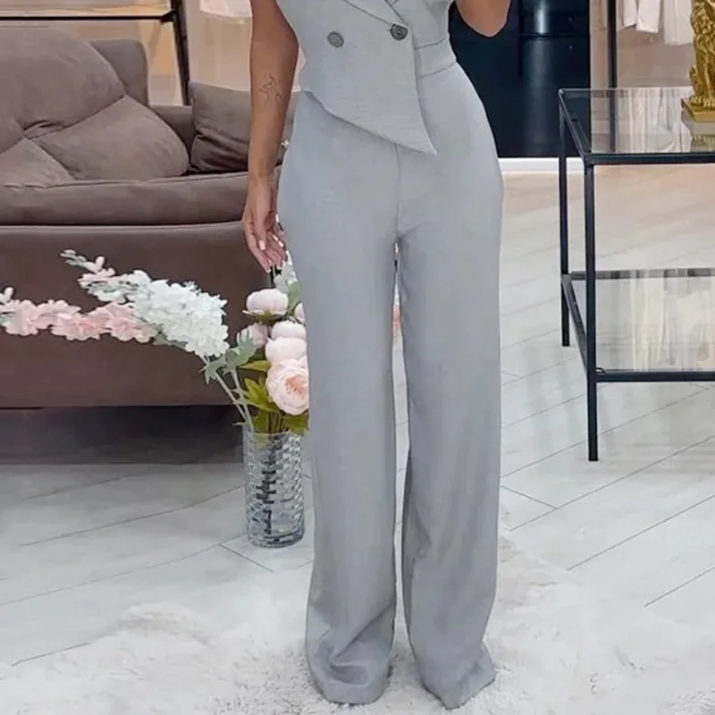 Summer Autumn New Elegant Slim Jumpsuits 2023 Women Jumpsuits Women\'s Sexy Sleeveless Turn-down Collar V-neck Straight Jumpsuits