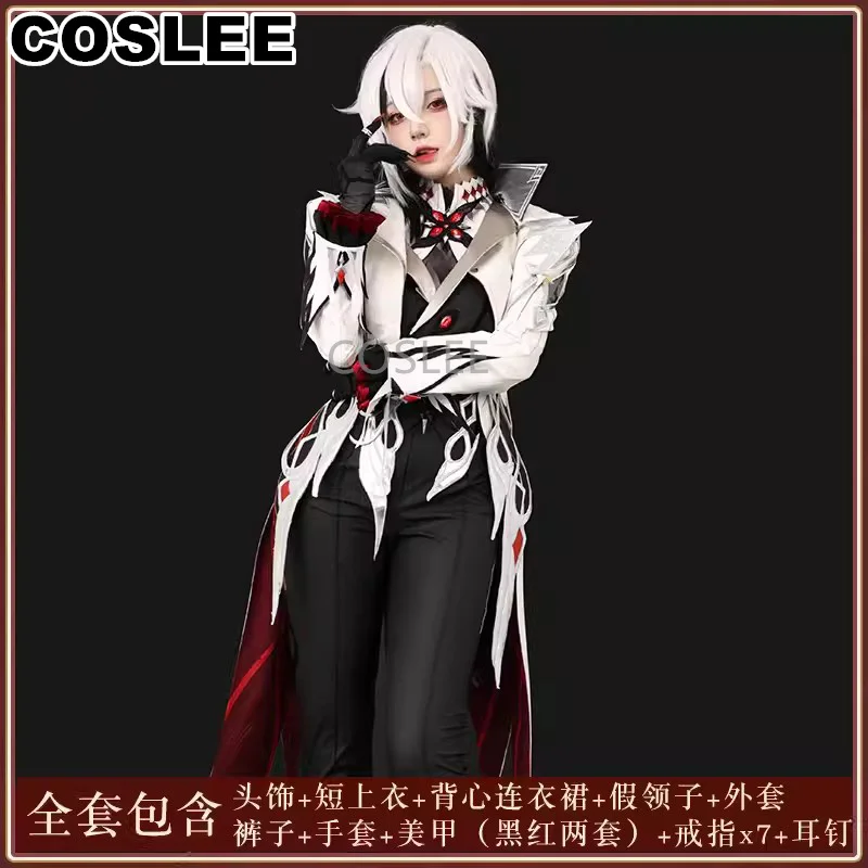 COSLEE Genshin Impact Arlecchino The Knave Cosplay Costume Game Suit Fashion Swallowtail Uniform Halloween Party Outfit Women