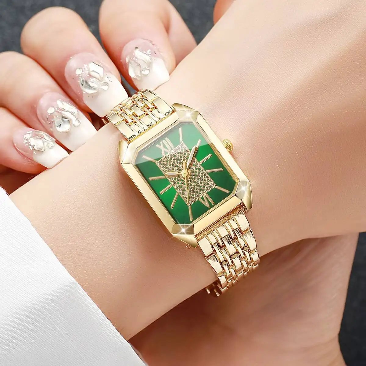 Роскошные женские часы, 4 шт./компл., модные кварцевые наручные часы с ремешком из нержавеющей стали, Reloj Mujer (без коробки)