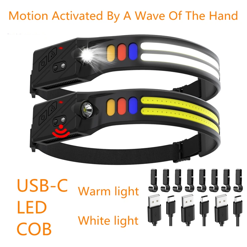 

Induction Night Fishing Headlight Outdoor Cycling Light Usb-C Charging Night Running Lamp COB/LED Strong Lamp Headlight