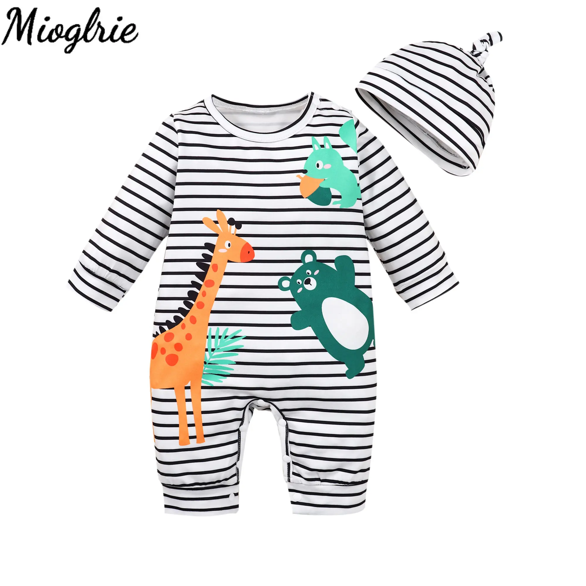 

0 to 12 months Baby Boy Romper New Born Baby Clothes Set Toddler Boy Outfits Boy Costume Cartoon Cute Stripes Jumpsuit with Hat