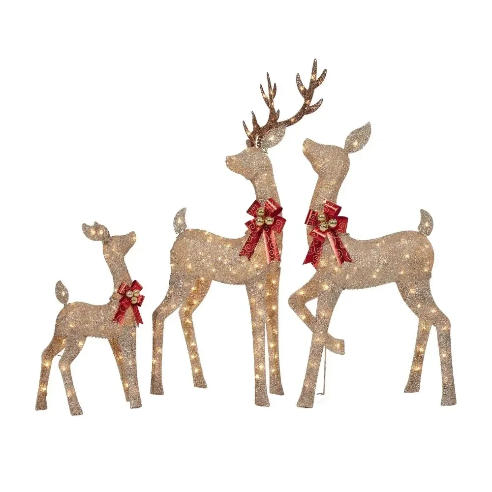 Christmas Ornaments Set of 3 Light-up Glitter Deer Family With 210 Clear Incandescent Christmas Lights Decoration Decorations