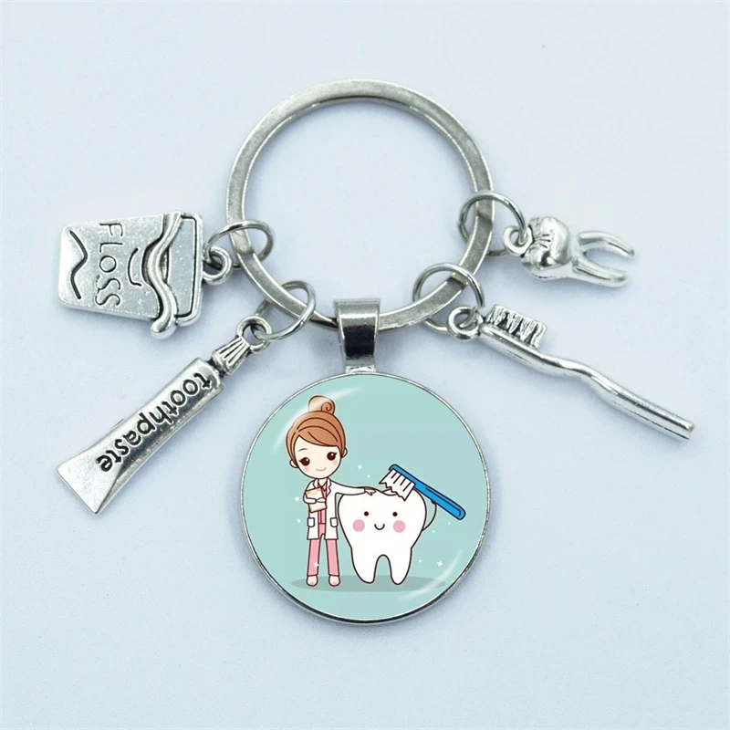 New Dentist Dental Glass Keychain Dental Assistant Gift Dental Care Keychain Hoilday Party Souvenir