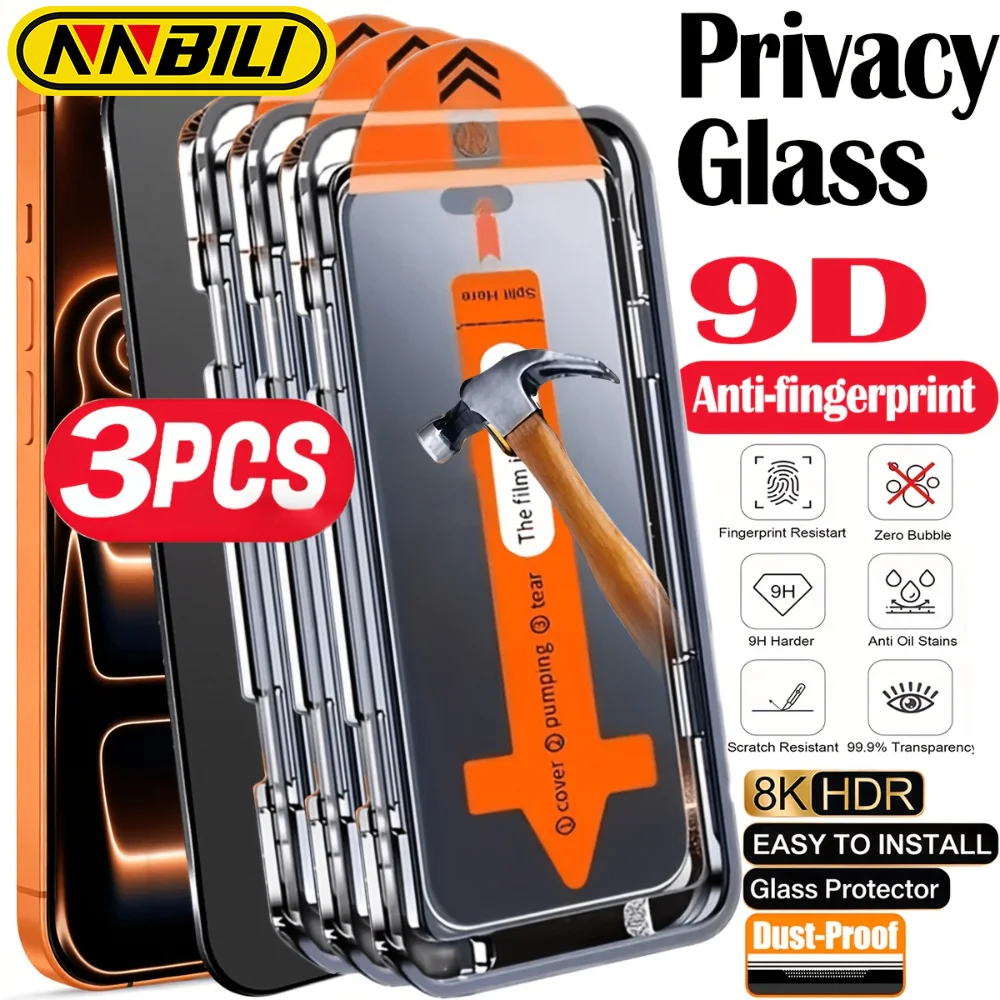 NNBILI 3er-Pack Blickschutz Panzerglas Displayschutzfolie, vollflächig, für iPhone 17 16 15 14 13 12 11 Pro Max Plus 17e 16e XS Max