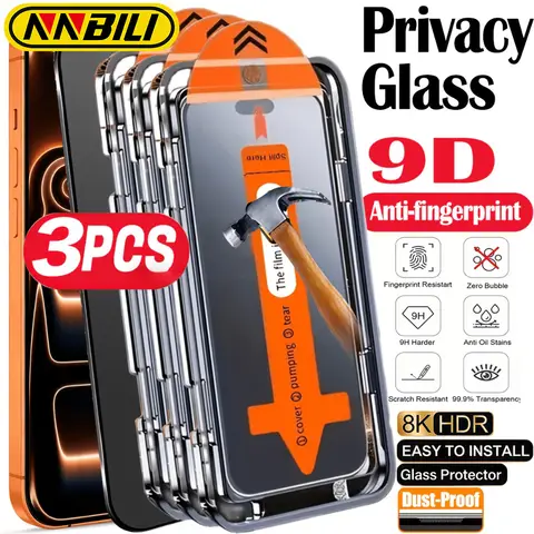 NNBILI 3pcs Privacy Tempered Glass Full Coverage Screen Protector,for iPhone 17 16 15 14 13 12 11 Pro Max Plus 17e 16e  XS Max