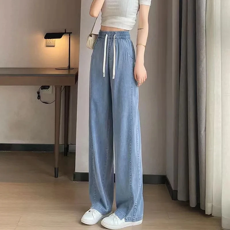 

Summer Thin Soft Women Jeans Elastic Waist Baggy Wide Leg Denim Pants Straight Loose Casual Female Trousers Vaqueros Pantalones