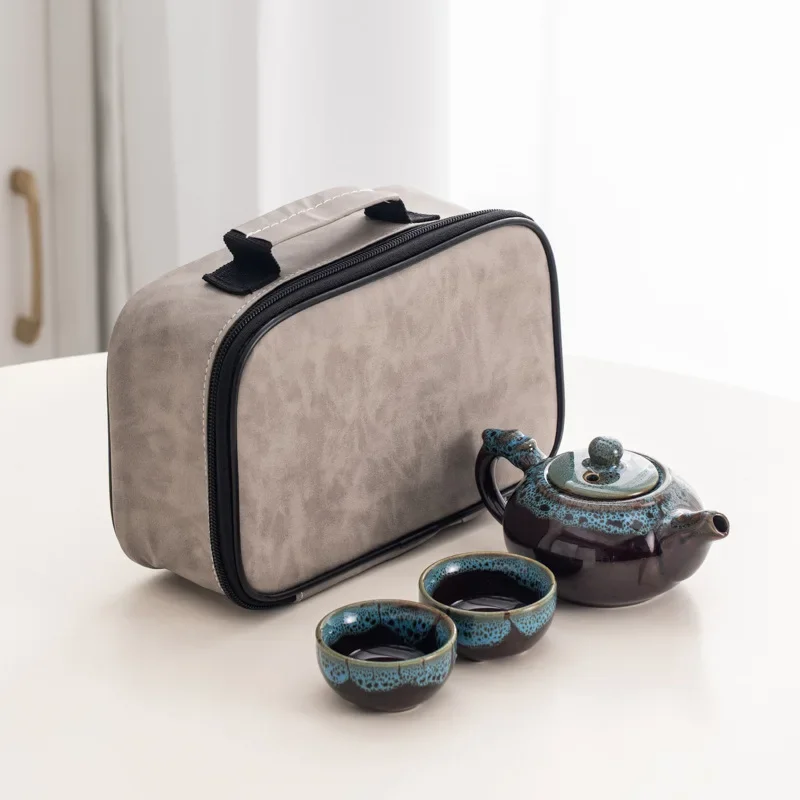 Ceramic Kiln Turned Sand Gold Portable Travel Tea Set