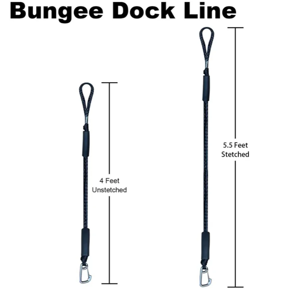 4ft Stretch 5ft Boat Bungee Dock Lines with Buckle Docking Rope for Motorboat Kayak Watercraft Kayak Cords Docking Mooring Rope