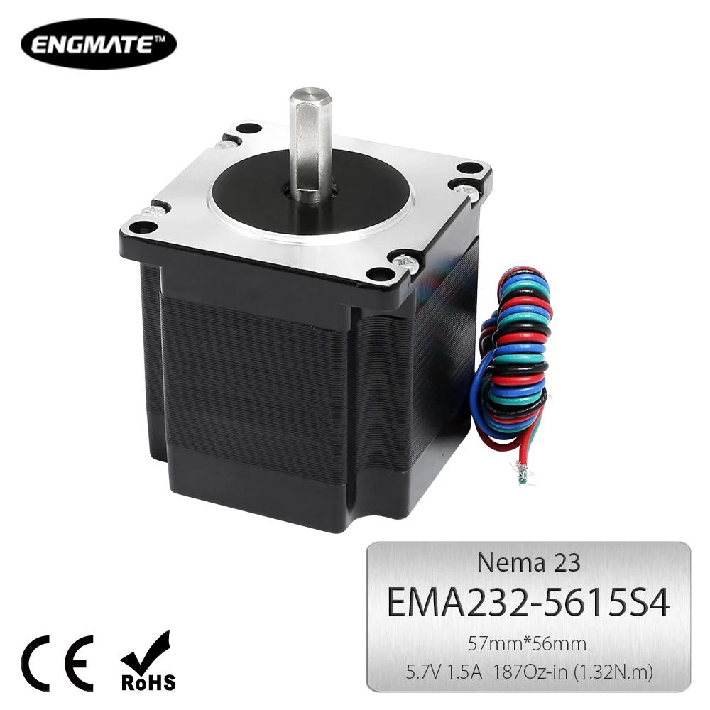 4 Wire EMA232-5615S4 57x56mm Nema 23 Stepper Motor With Rated Current 1.5A 187Oz-In 2-Phase For CNC Router Lathe Mill