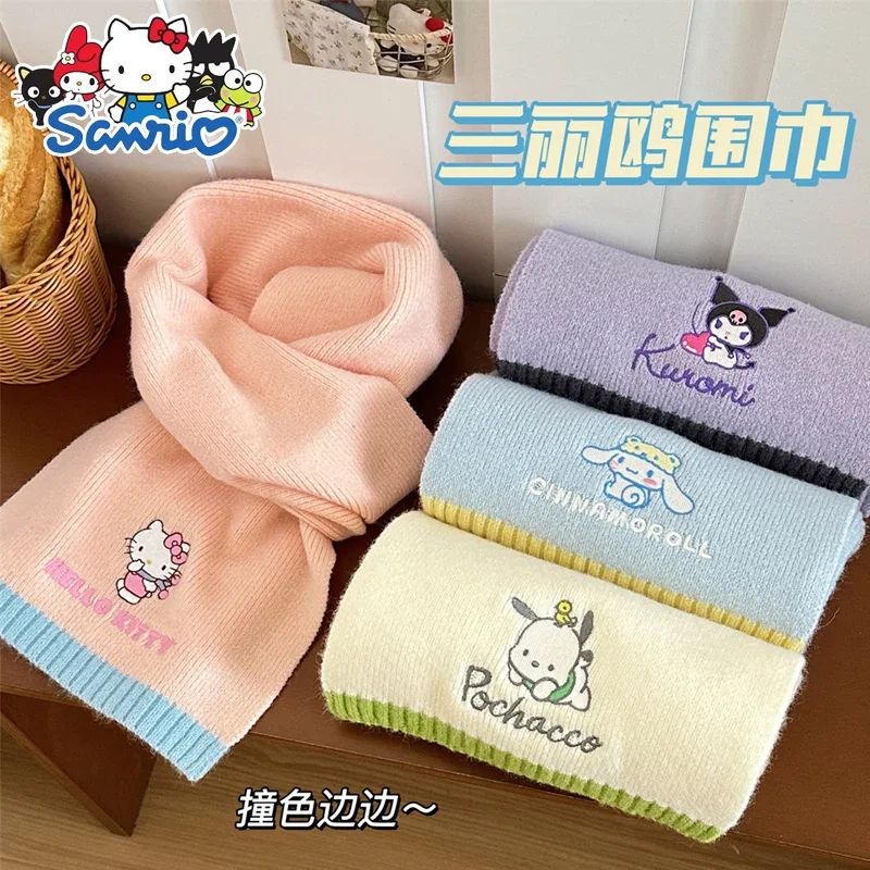 Sanrio Anime Hello Kitty Kuromi Plush Knitted Scarf Winter Cold-proof Warm Scarf Cute Fashion Girl Student Outdoor Neckerchief