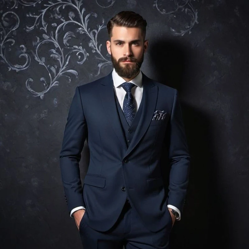 

Elegant Men Suits Single Breasted Peak Lapel Full Sets Formal Wedding 3 Piece Jacket Pants Vest Outfits Customized Clothing 2024