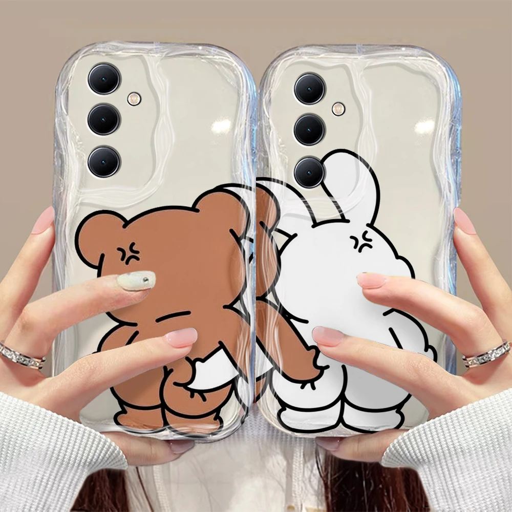 Funny pinch butt bear rabbit Couple 3D Wave Case For OPPO Realme 12 11 10 9 8 7 7i 6 5 Pro Plus C67 C55 C31 C35 C11 C12 Cover