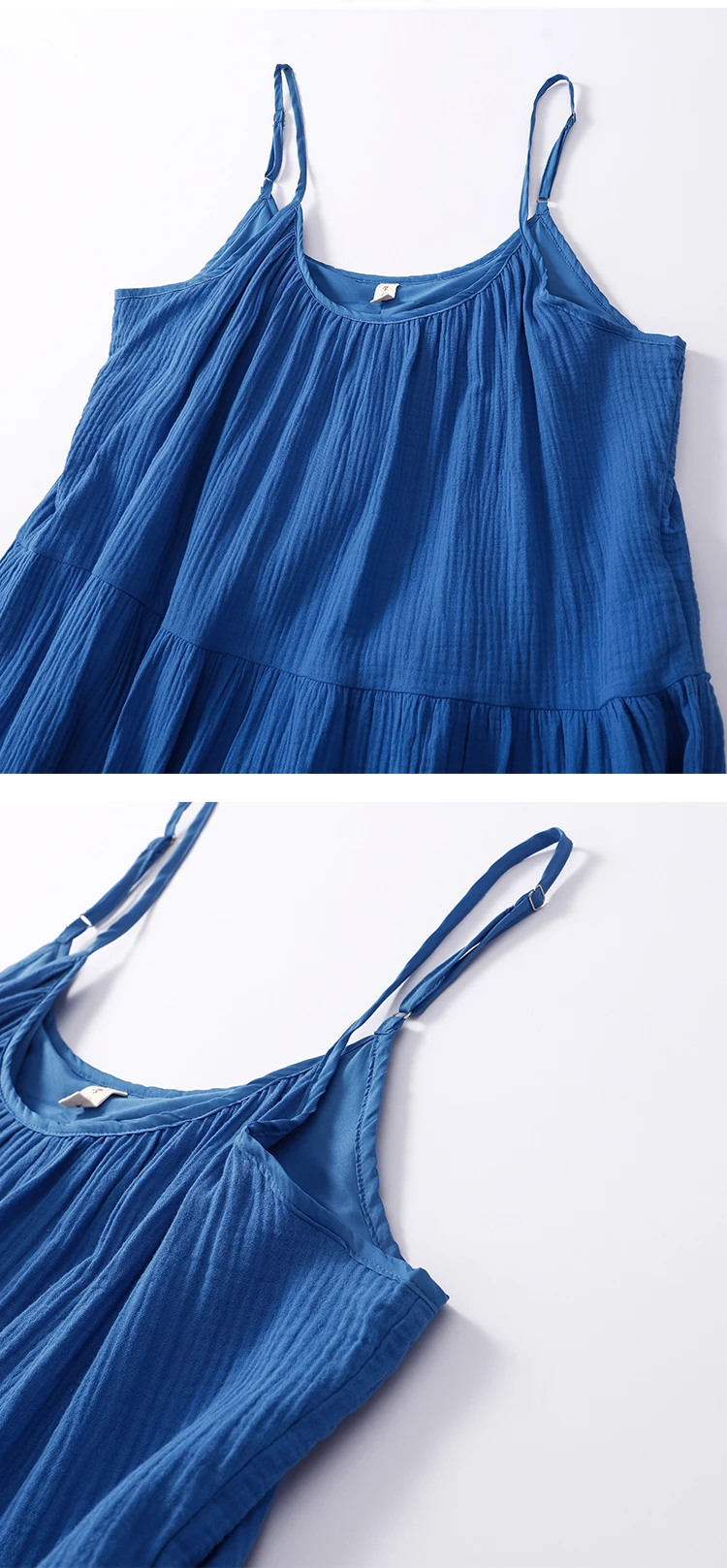 Vestido feminino vintage de algodão e linho em camadas, elegante, férias de verão, sem mangas, casual, solto, linha a, azul, midi