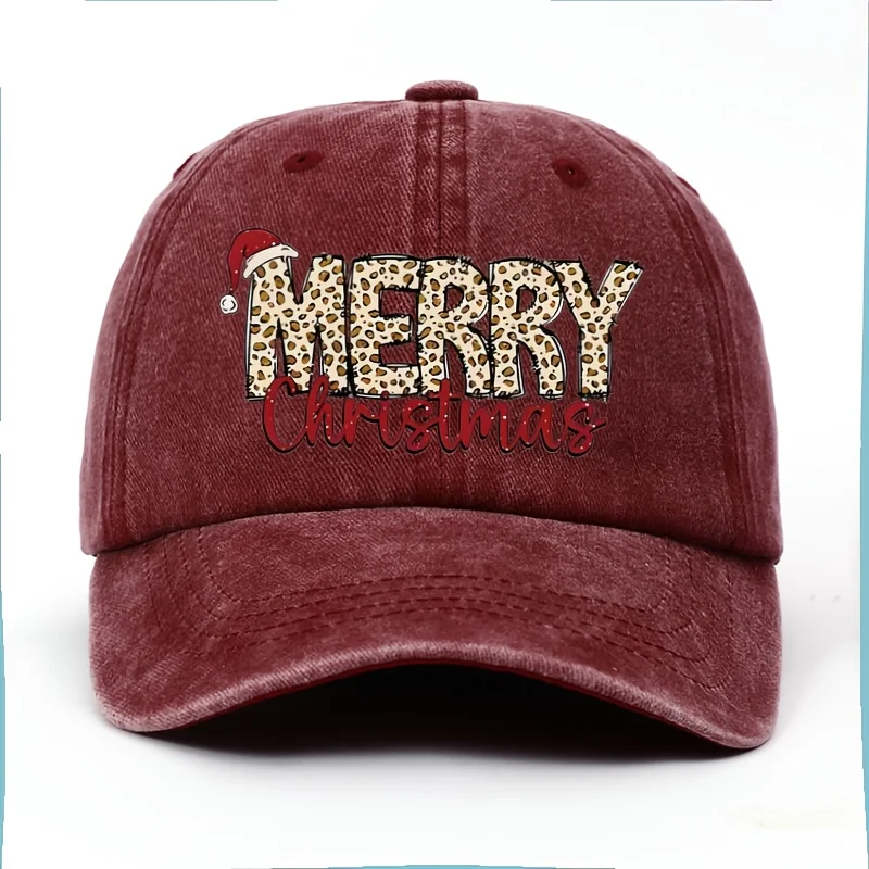 Women's Adjustable Christmas Leopard Print Baseball Cap with Glittery Red Lettering & Leopard Spot Design - Lightweight