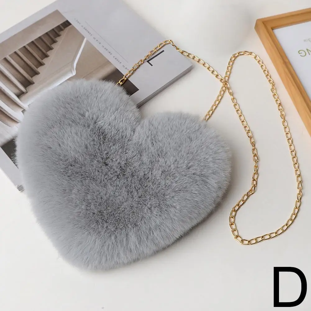 Fashion Women's Heart Shaped Handbags Cute Faux Fur Crossbody Bags Lady Soft Plush Chain Shoulder Bag Shopper Totes