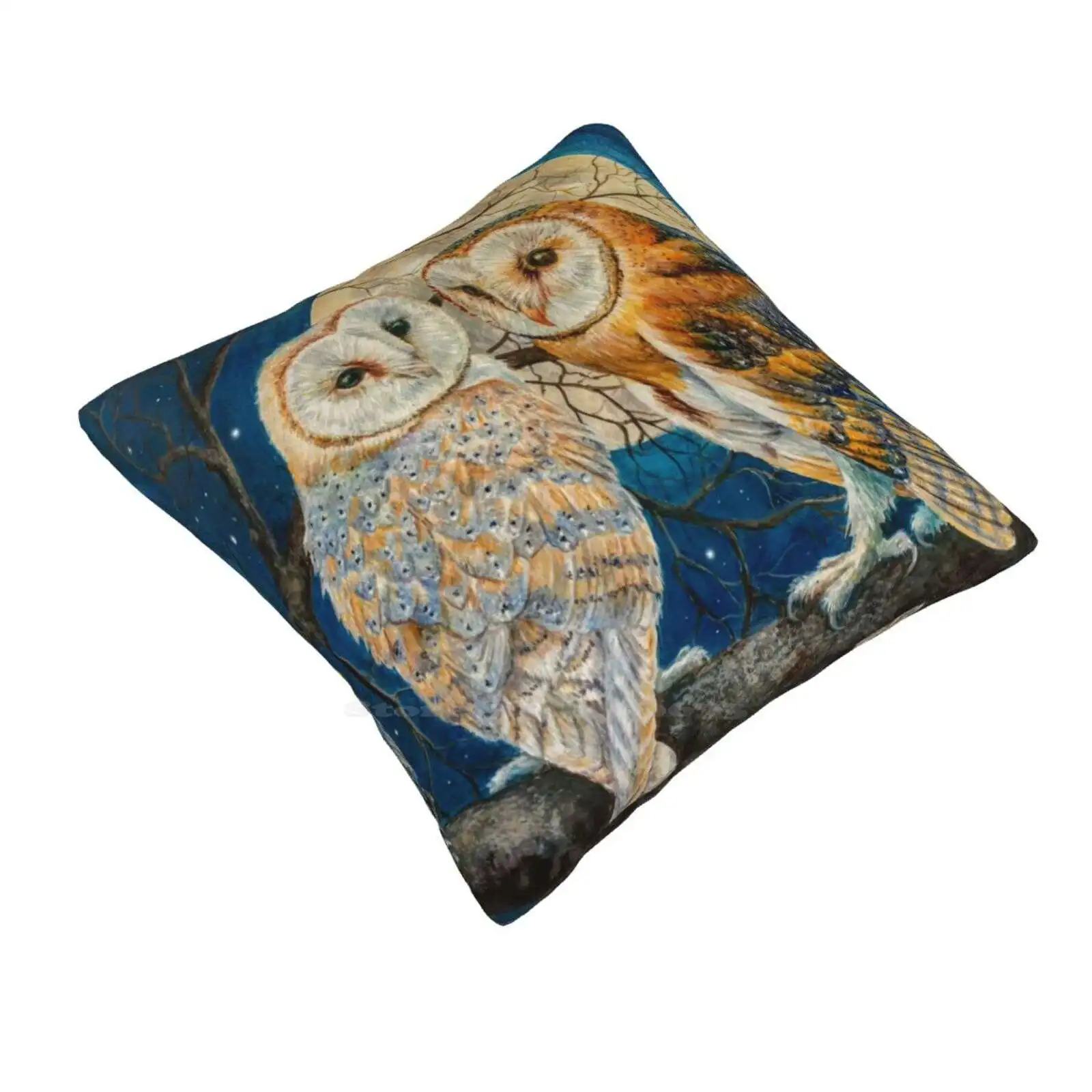 Barn Owls Under Full Moon Fashion Sofa Throw Pillow Cover Pillowcase Barn Owls Night Sky Full Moon Love Romance Nature Birds