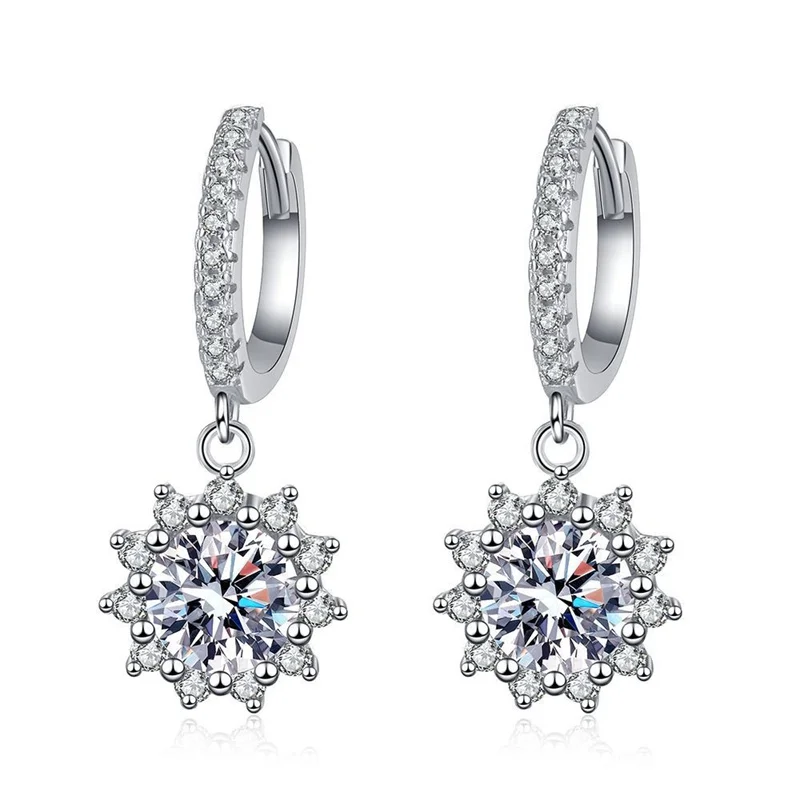 

E380 Lefei Fashion Color D Diamond-set Classic Moissanite Dangle Sunflower Earring For Charm Women 925 Silver Party Jewelry Gift