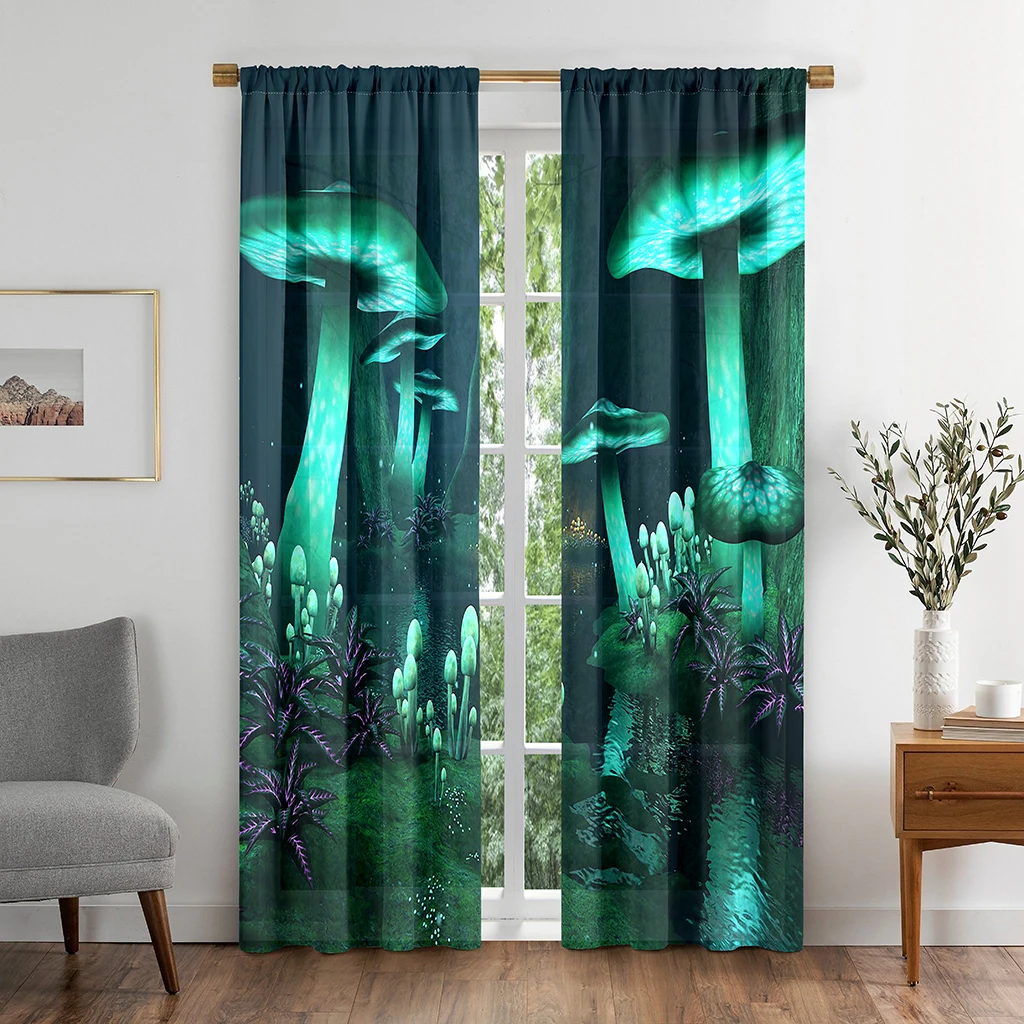 

Natural Mushroom Plant Colorful Dreamy Window Curtains in Kids Bedroom Living Room Hall Treatments Kitchen Decor Drapes Blinds