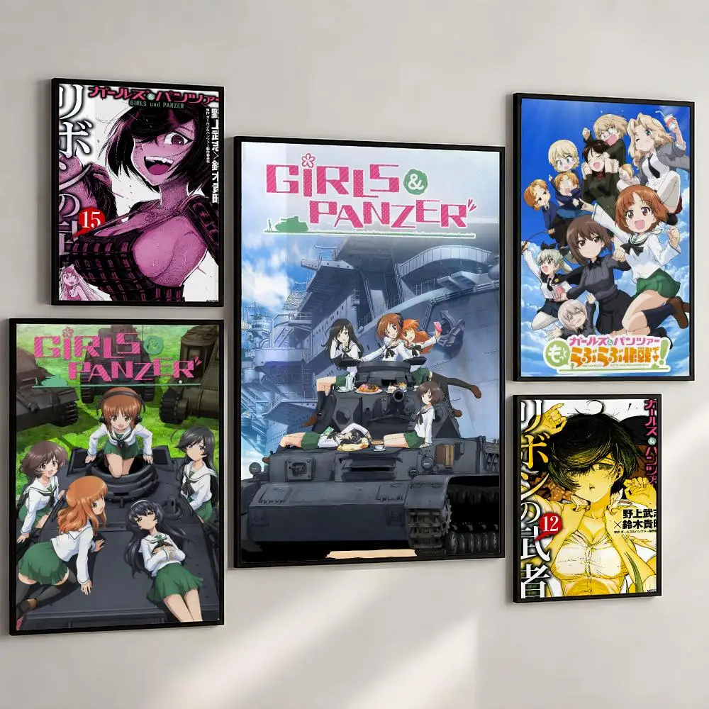 Anime Girls Und Panzer Tank School Team Poster PP Wall Art Print Removable Water-Resistant Home Decor for Bedroom Apartment Gift