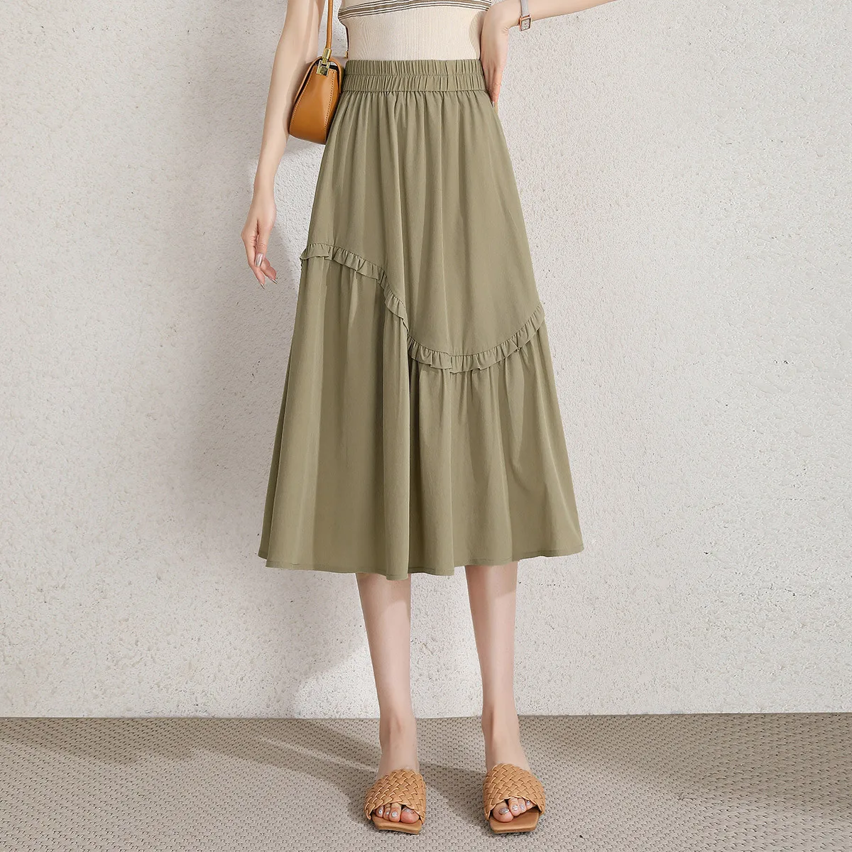 LOUIS YAO nouvelle dentelle décoration a-ligne jupe longue 2025 printemps été taille haute conception élastique femmes demi jupe Chic rue