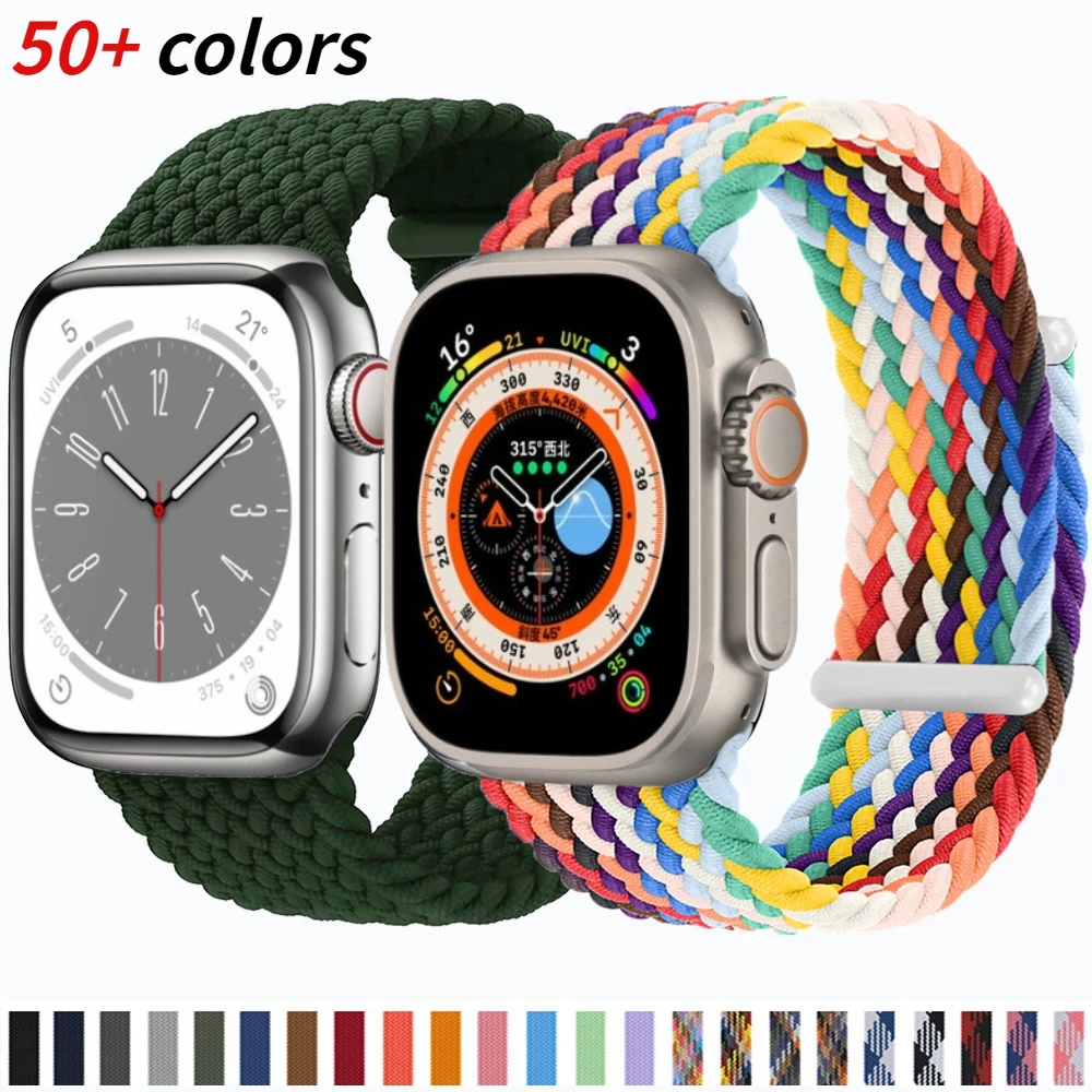 Nylon braided solo loop For Apple watch band 45mm 44mm 40mm Series Ultra 9 8 7 6 5 4 SE2 Adjustable elastic strap iWatch 3 42mm