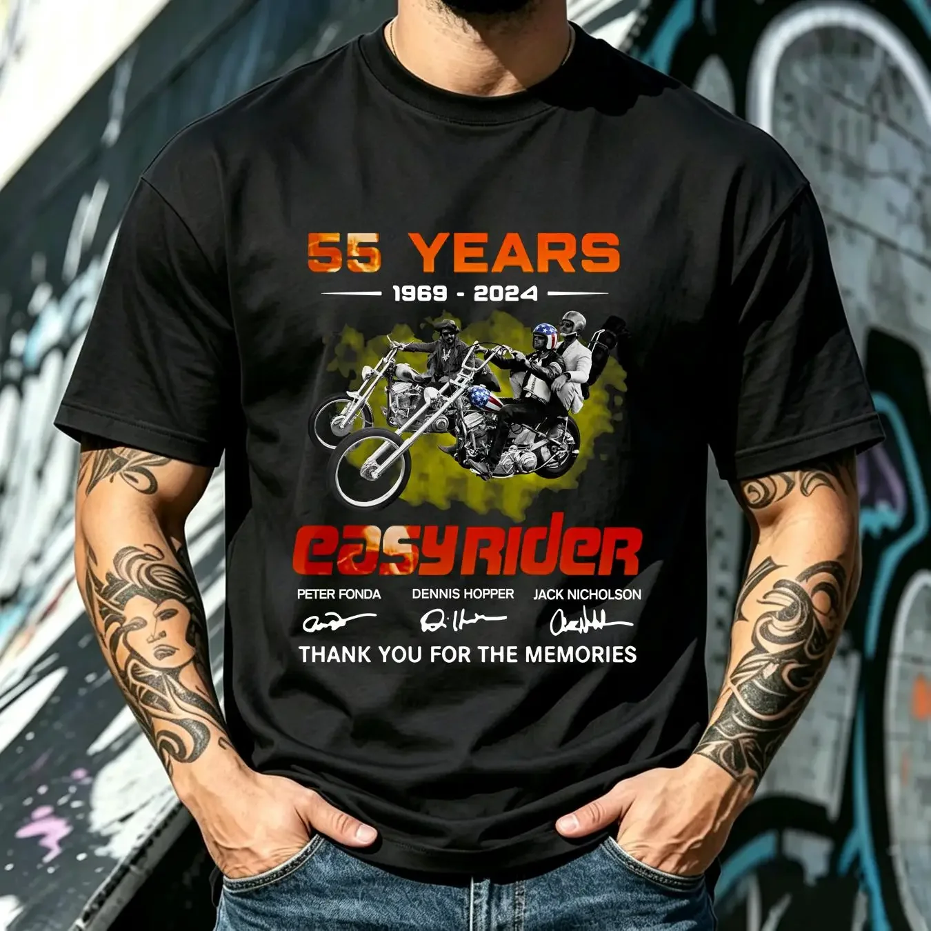 washed T Shirt 55 Years 1969 2024 Easy Rider Thank You For The Memories long or short sleeves vintage Washed streetwear