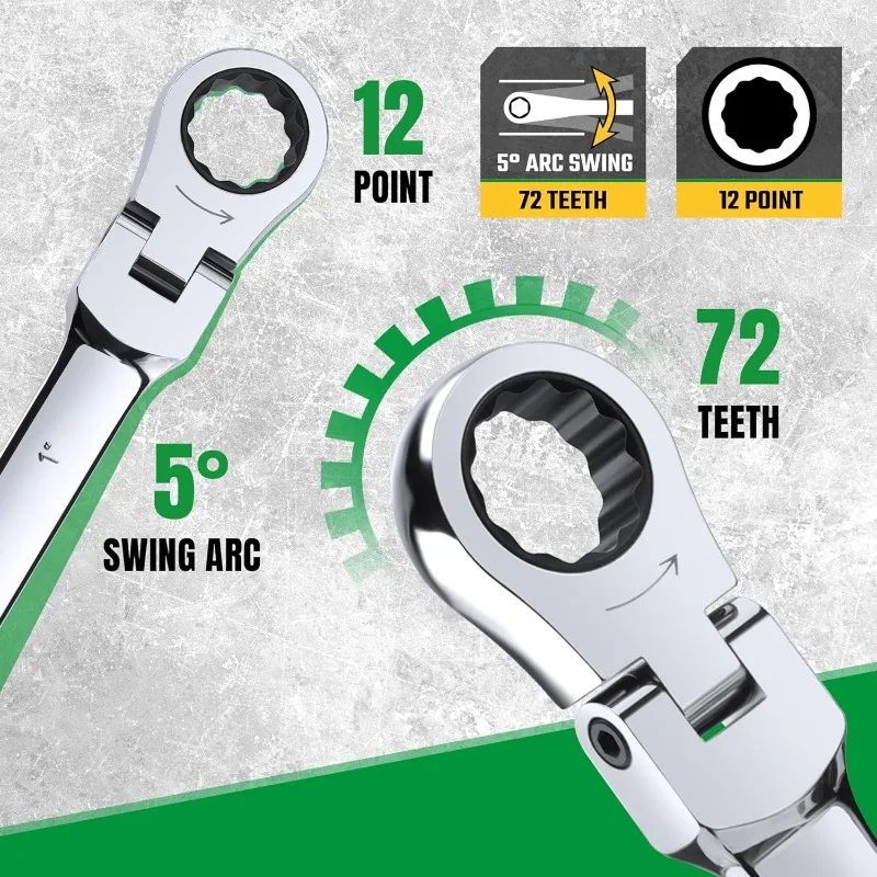 home.Flex-Head Ratcheting Wrench Set, Combination Wrench Set,72-Tooth, Premium CR-V Construction, with Rack Organizer